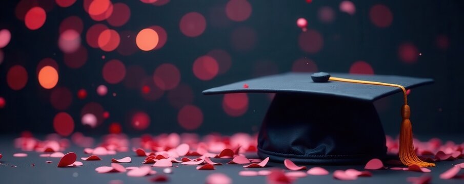 AI generated confetti & graduation cap mockup, elegant aesthetic , school, ceremony