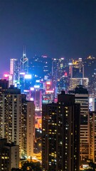 Obraz premium Vibrant Neon Skyline Overlooking City Buildings at Night View