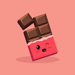 Adorable chocolate bar character with a happy expression and winking eye on a pink background. Perfect for cheerful, playful, or sweet concepts.