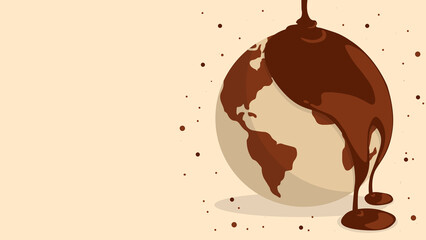 An image depicting a globe being covered in melting chocolate, symbolizing indulgence, global cuisine, and the love for sweets, with a lively, artistic, and creative visual style.