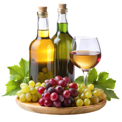 White  Red Wine Grapes Bottles  Glass isolated on transparent background