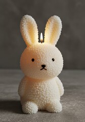 Obraz premium Cream Textured Bunny Candle Sitting on Gray Background