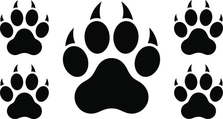 Big cat paw prints black silhouettes set