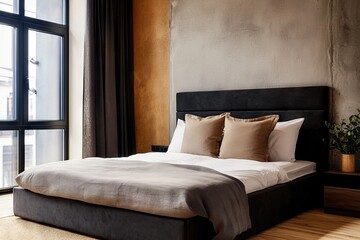 Cozy bedroom setup modern apartment interior design minimalist aesthetic natural light relaxation concept