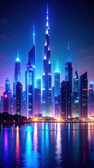 Obraz premium Ethereal Skyline with Magical Glow and Futuristic Lighting Systems