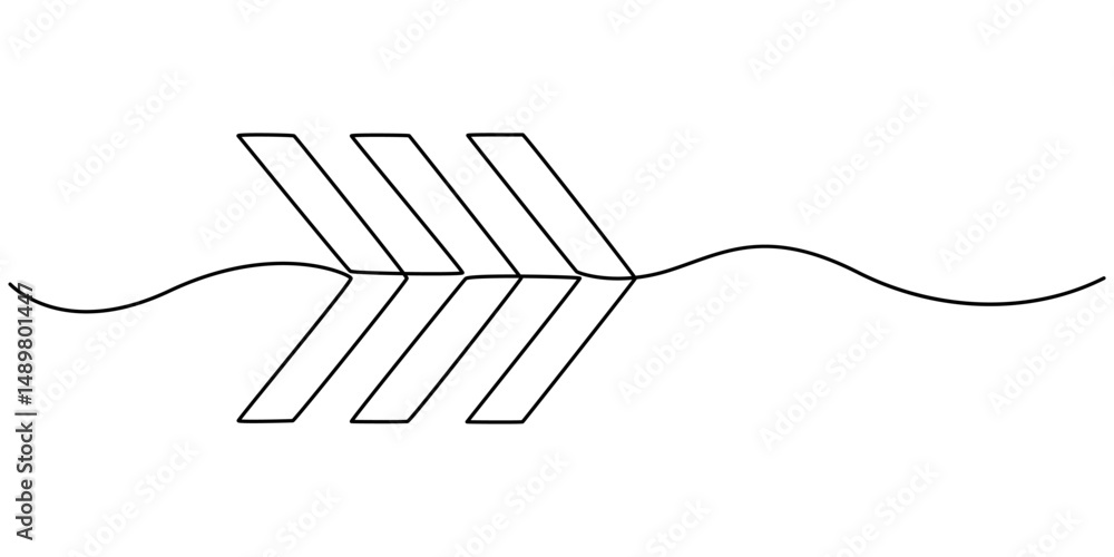 Poster continuous line drawing of chevron alignment right curve symbol. abstract line art illustration, swi