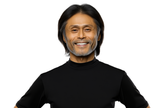 Smiling Asian Man Wearing a Black Turtleneck Shirt, cut out transparent