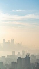 Naklejka premium Ethereal City Skyline at Dawn with Soft Misty Morning Light