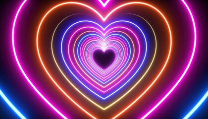 Multicolored neon heart tunnel design.