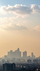 Fototapeta premium Hazy City Skyline with Pollution and Muted Colors under Cloudy Sky