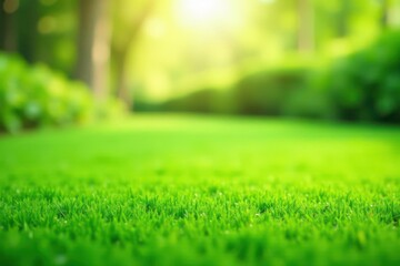 Naklejka premium Vibrant Green Grass in a Sunlit Garden Setting, Perfect for Relaxation and Peaceful Moments