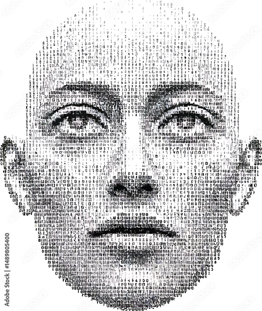 Aufkleber digital code face - minimalist vector design