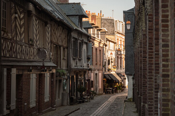 Charming street in Honfleur, Normandy, France