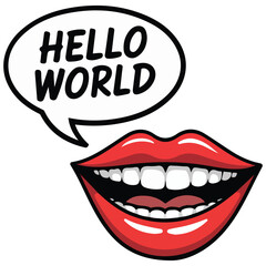 Gossiping red lips with speech bubble isolated vector illustration on white background
