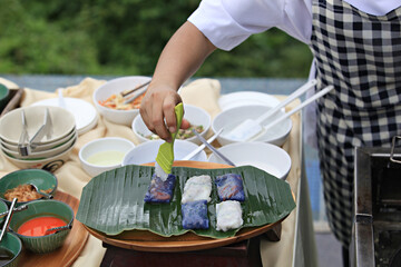 Thai Steamed Pork Dumplings (Kow Griep Pag Mor) in Ubon Ratchathani Province, Thailand © kosin_sukhum