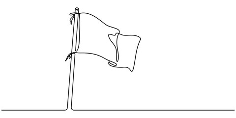 Continuous one line empty, white flag drawing. Flag Vector illustration on white background, One line drawing of a flag. Editable continuous line. Vector illustration, An icon of a flag with one line.