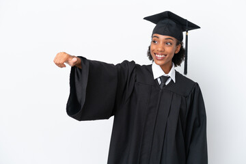 Young university graduate African American woman isolated on white background giving a thumbs up...