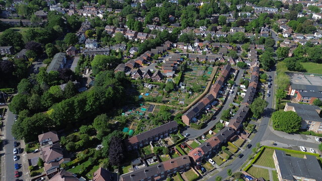 Aerial view of Birkenhead Merseyside &ndash; urban  historic homes, leafy streets, and urban charm.