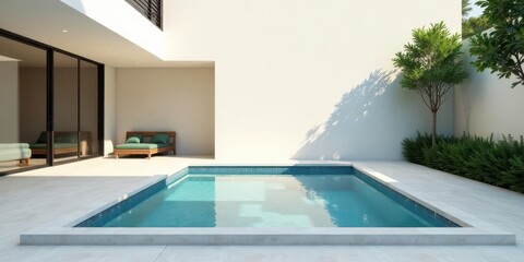 Obraz premium Modern Minimalist Home Design Featuring a Serene Plunge Pool and Lush Greenery