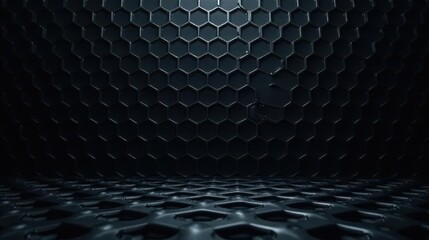 Dark Hexagonal Grid Pattern Background Design with Floor