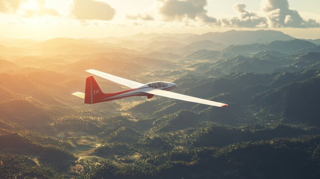 Glider soaring sunset mountain landscape travel