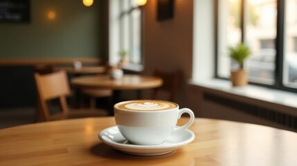 Fototapeta premium Aromatic Coffee in a Cozy Cafe Setting, Enjoying a Moment of Tranquility