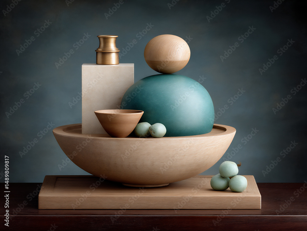 Poster abstract representation of strength and stability with solid geometric shapes and a grounded color p