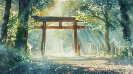 鳥居のある景色,神社,神聖な,季節,紅葉,森林,新緑,日本,日本の伝統,日本の風景,