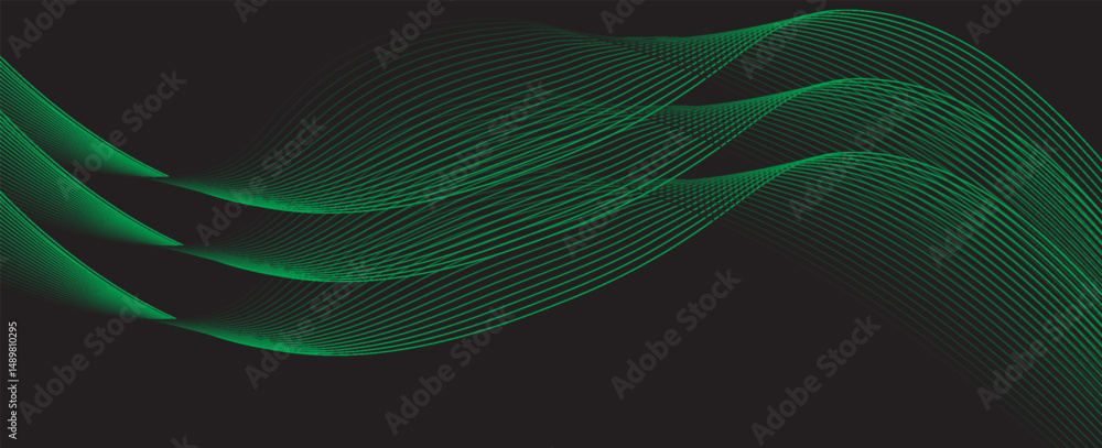 Poster dark abstract background with glowing wave. shiny moving lines design element. elegant dynamic wavy 