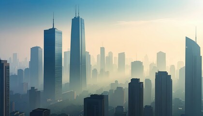 Atmospheric Cityscape with Hazy Distant Elements in Perspective
