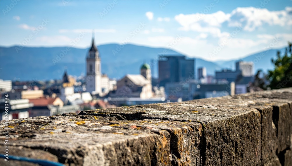 Poster scenic cityscape with background elements for context and depth