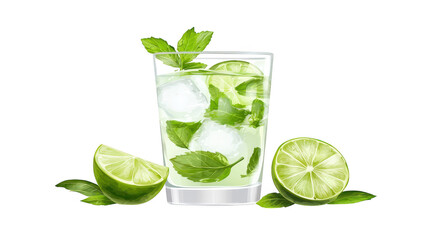 Fototapeta premium Refreshing glass of mojito cocktail with lime and mint, a summer delight refreshing