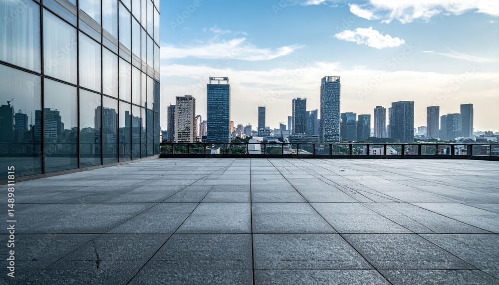 Poster cityscape with focus on negative space and empty areas highlighting structures