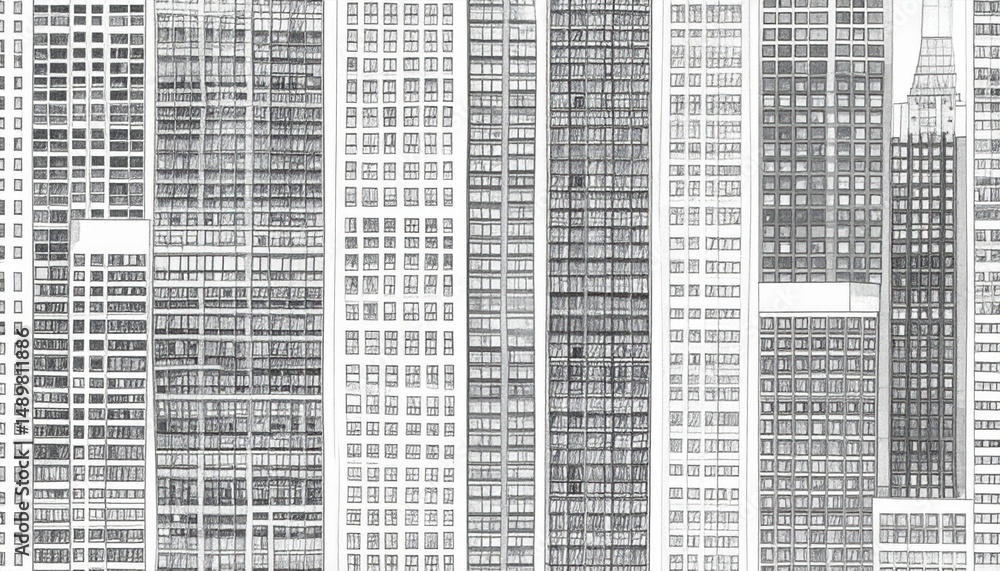 Poster detailed architectural patterns in a cityscape of windows and grids