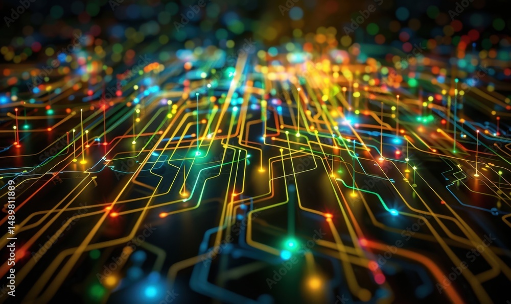 Aufkleber glowing circuit board network data flow