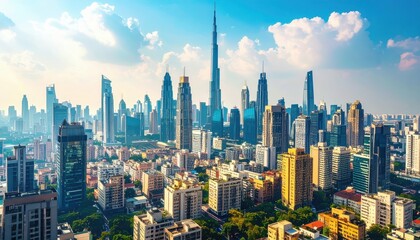 Fototapeta premium Stunning Urban Cityscape Highlighting Tall Building Clusters and Core