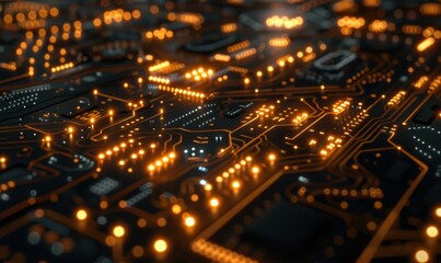 Obraz premium Glowing Circuit Board, Technology, Abstract, Background, Digital, Innovation, Close-up, Data
