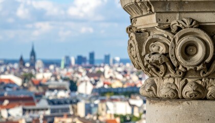 Obraz premium Architectural Ornamentation with Cityscape Background in Focus