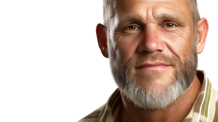 Older Bearded Man Close Up Portrait Studio, cut out transparent