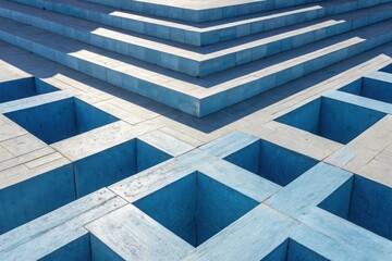 Obraz premium Blue concrete stairs and geometric pattern of square recesses