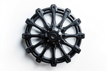 Black, circular wheel with spoke design