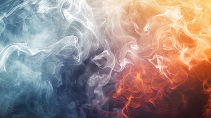 Fototapeta premium Abstract background featuring a blend of cool blue smoke and warm orange fire textures swirling together