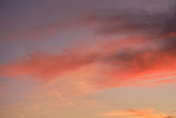 A sunset heaven, orange sky. Sun Rays