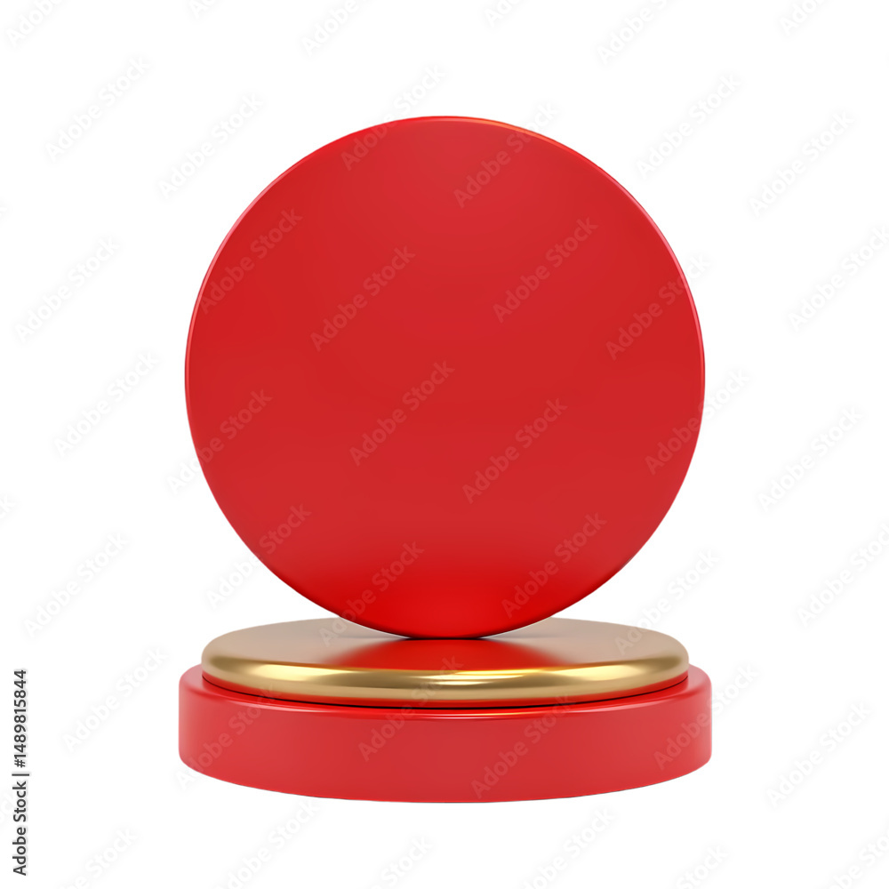 Poster a red circular platform with a golden ring supporting a large red circle isolated on transparent bac
