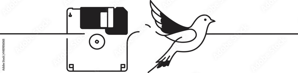 Poster floppy disk to bird vector design