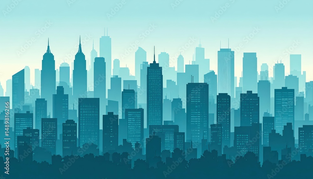 Poster cityscape with focus on depth and layered urban elements
