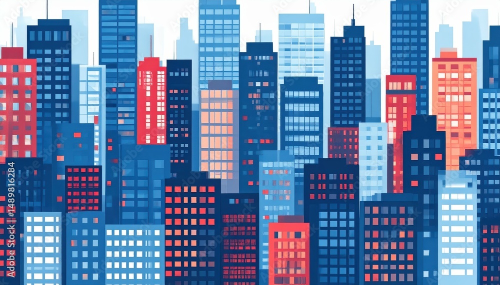 Poster urban cityscape with depth effect from overlapping architectural elements