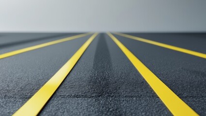 Asphalt Road Surface with Bright Yellow Lane Markings, Focusing on Perspective View.