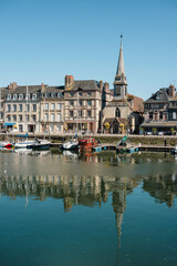 Charming street in Honfleur, Normandy, France