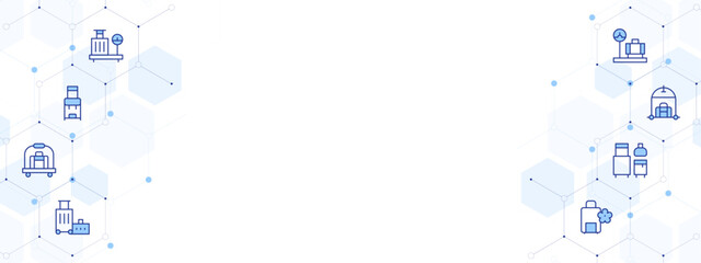 Luggage Banner Vector Illustration with Two-sided Icon Style. Line Duotone icon. Containing. luggage scale, backpack, hotel cart, trip, luggage, luggage cart